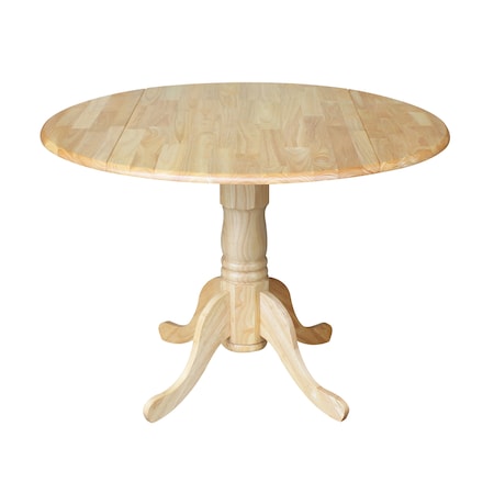 International Concepts Round 42 in Round Dual Drop Leaf Pedestal Table, Natural, 42 W, 42 L, 29.5 in H, Wood, Natural T01-42DP